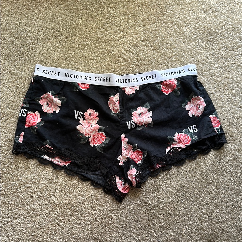 Victoria's Secret Black and Pink Floral Shorts